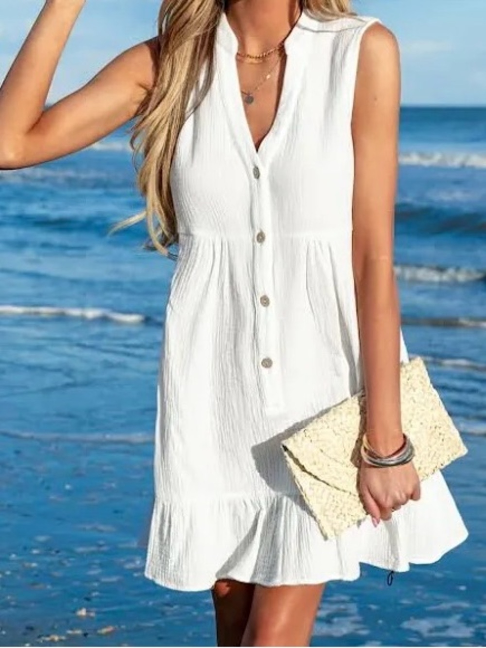 Cupshe Women's Ruffle Hem Mini Cover-Up Dress - Picture 2 of 8